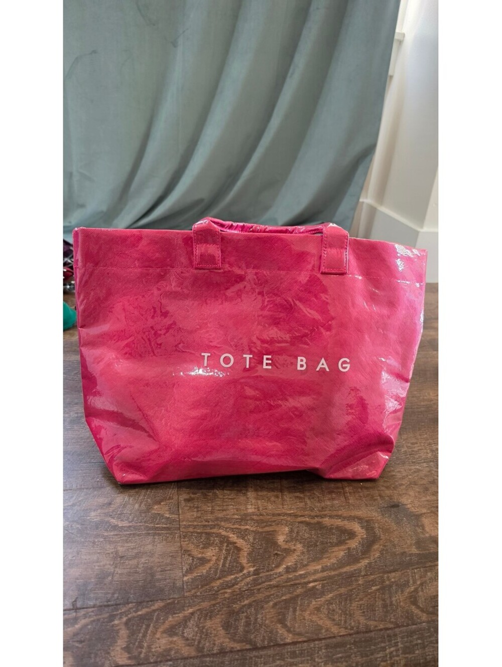 Pink Glossy Tote Bag with Stylish Lettering - Picture 2 of 11